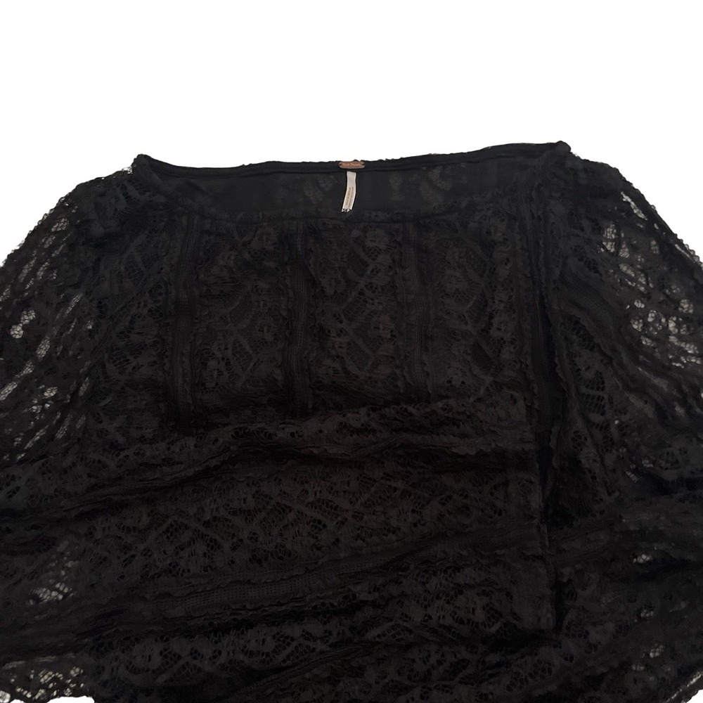 Free People Black Lace Mini Dress Ruffle Hem Long Sleeve Boho Romantic XL New - Picture 6 of 8